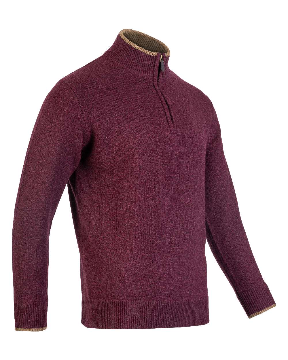 Plum coloured Jack Pyke Ashcombe Lambswool Zip Knit Pullover on white background #colour_plum