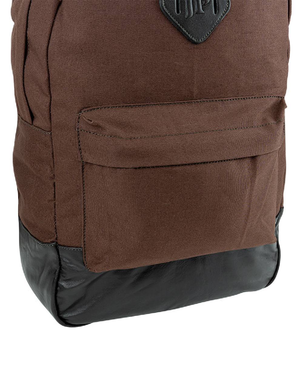 Brown coloured Jack Pyke Canvas Back Pack on white background #colour_brown