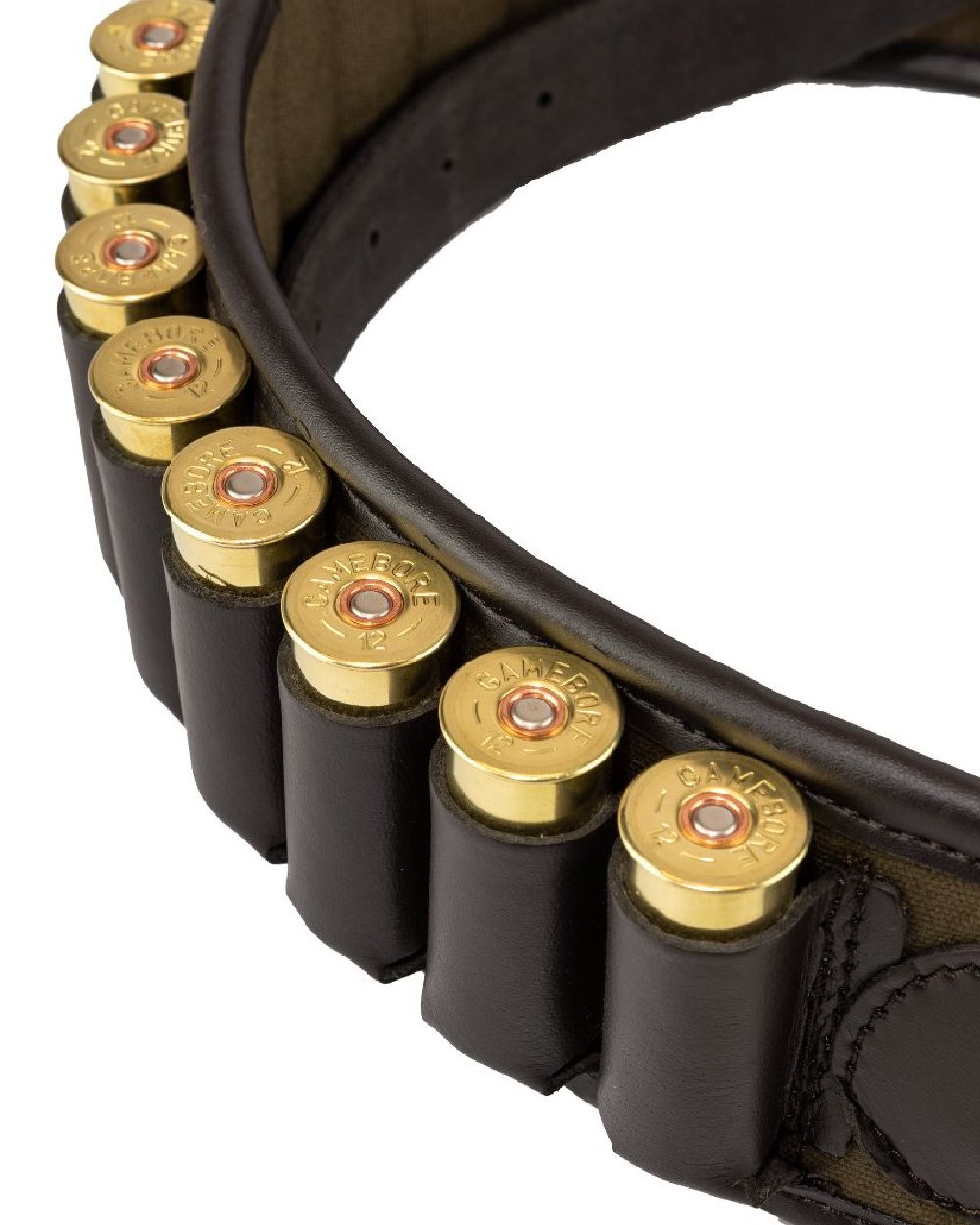 Green coloured Jack Pyke Canvas Cartridge Belt on white background #colour_green