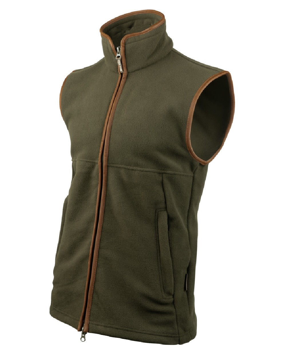Dark Olive coloured Jack Pyke Countryman Fleece Gilet on white background #colour_dark-olive