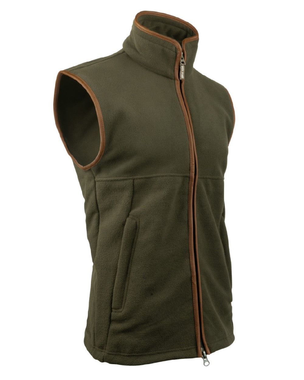 Dark Olive coloured Jack Pyke Countryman Fleece Gilet on white background #colour_dark-olive