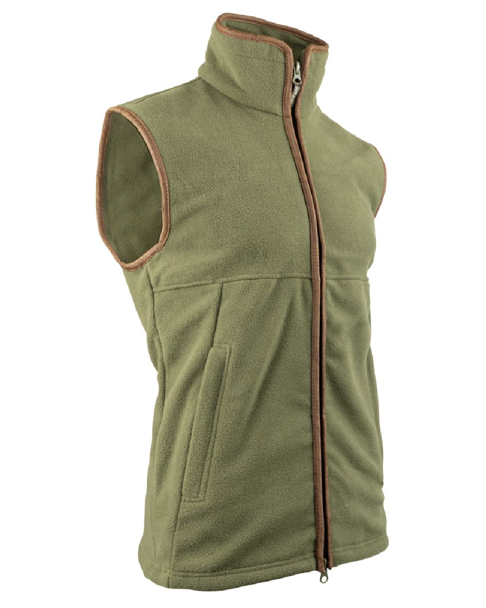 Light Olive coloured Jack Pyke Countryman Fleece Gilet on white background #colour_light-olive