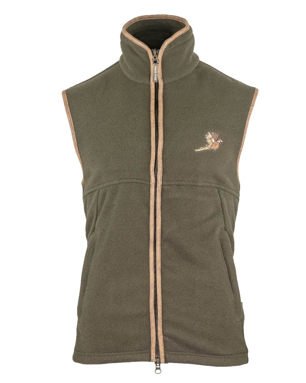 Pheasant Olive coloured Jack Pyke Countryman Fleece Gilet on white background #colour_pheasant-olive