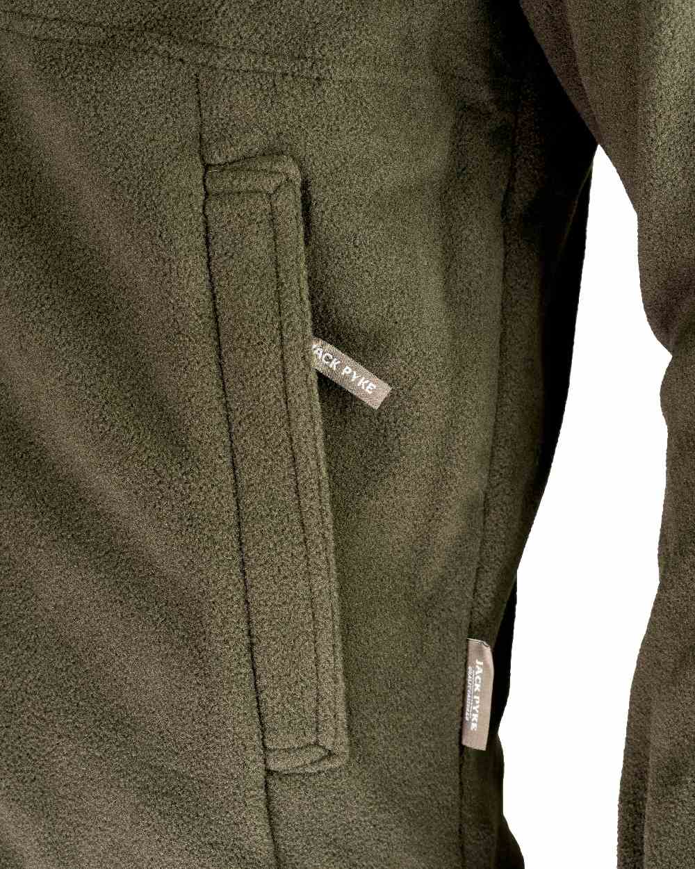 Dark Olive coloured Jack Pyke Countryman Fleece Jacket on white background #colour_dark-olive