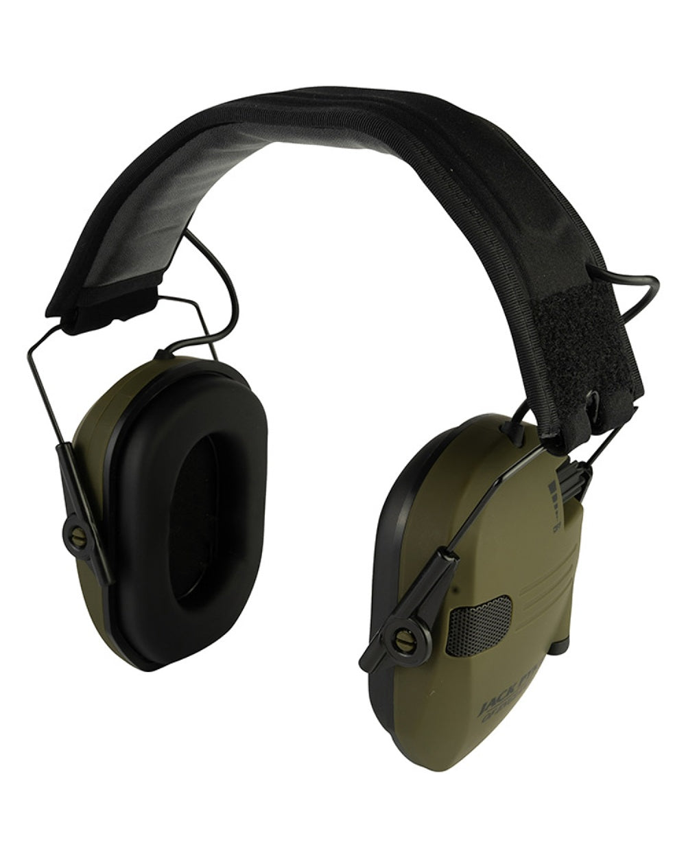 Green coloured Jack Pyke Electronic Ear Defenders on white background #colour_green