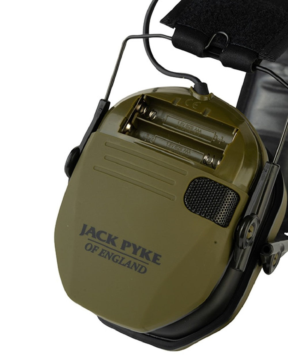 Green coloured Jack Pyke Electronic Ear Defenders on white background #colour_green