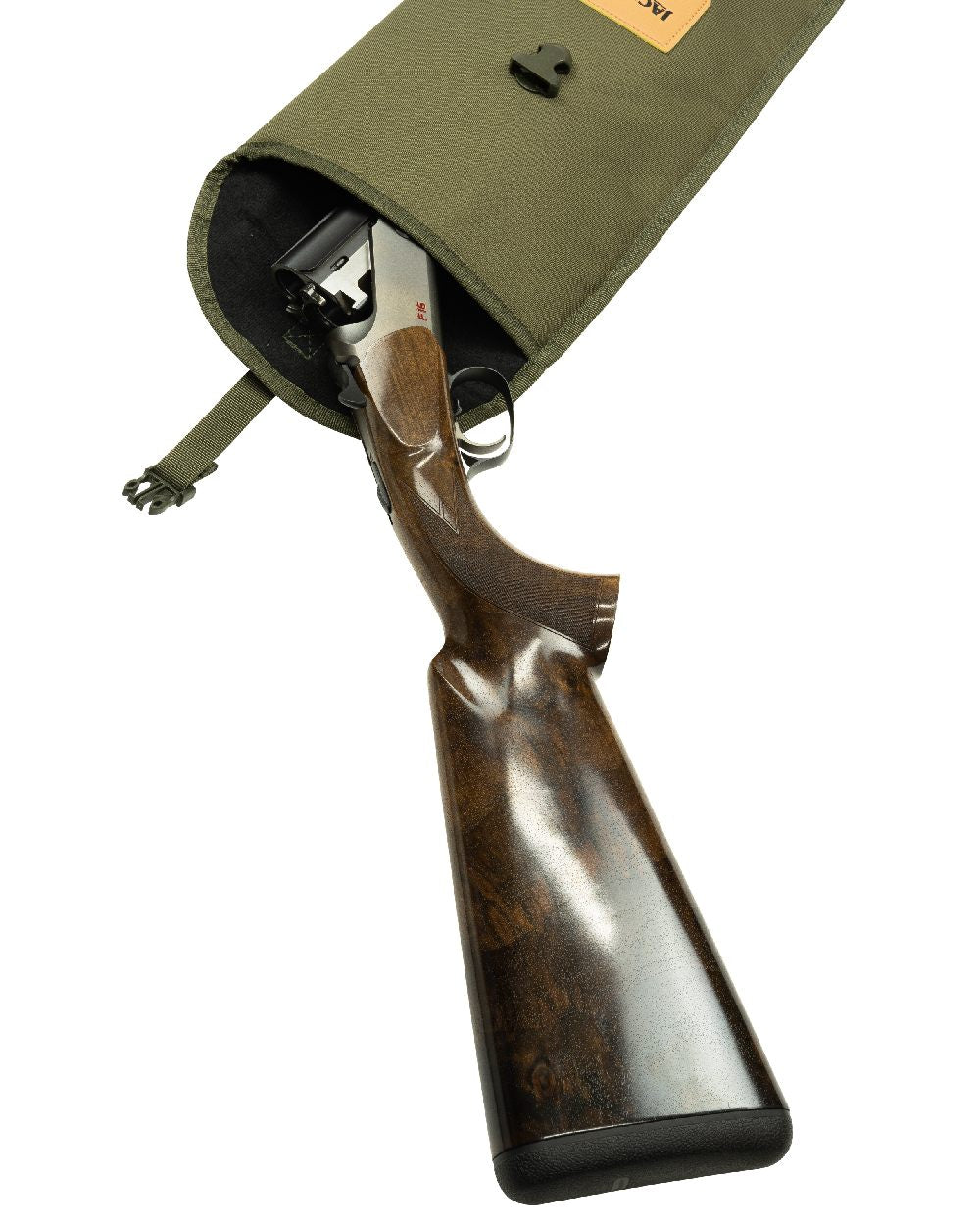 Green coloured Jack Pyke Foldable Gun Slip on white background #colour_green