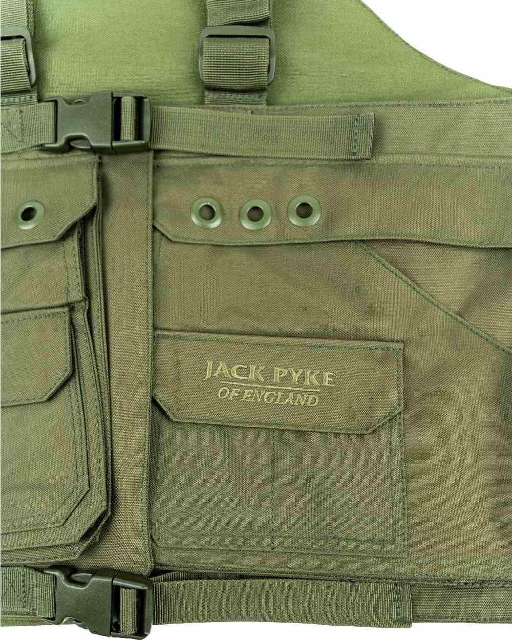 Olive Green coloured Jack Pyke Handlers Vest on white background #colour_olive-green