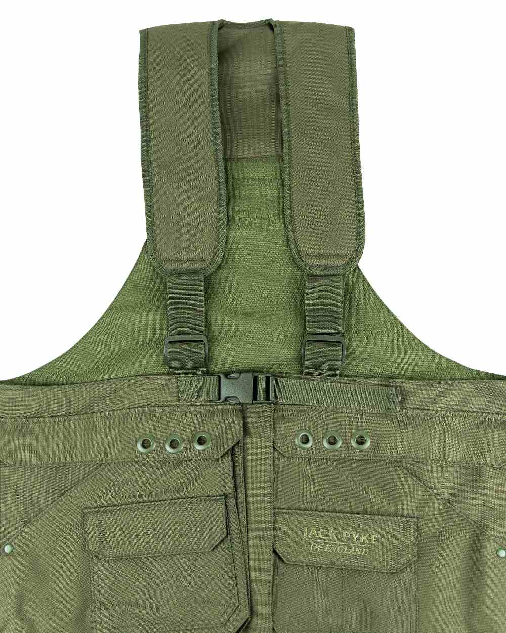 Olive Green coloured Jack Pyke Handlers Vest on white background #colour_olive-green