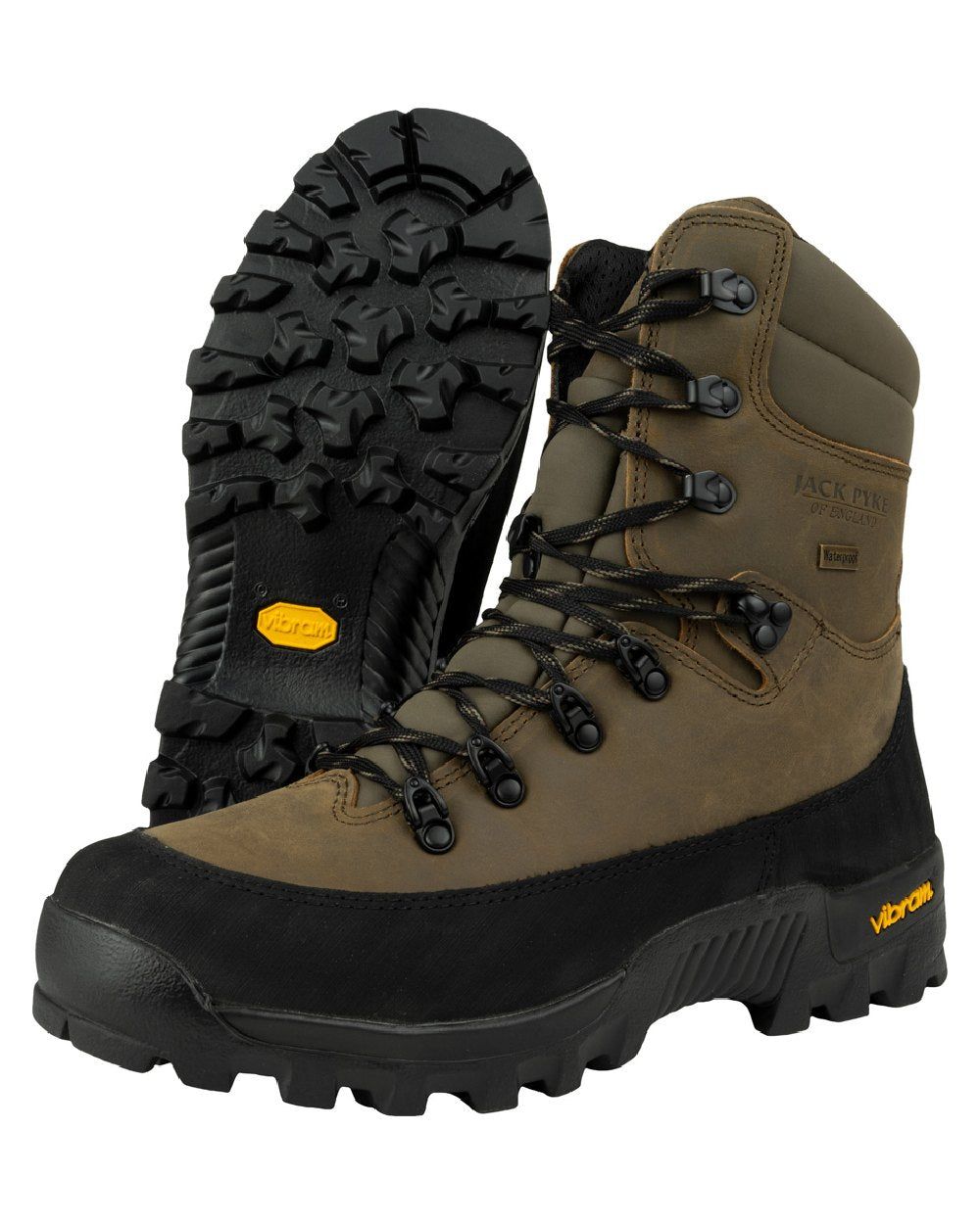 Brown coloured Jack Pyke Hunters Boots on white background #colour_brown