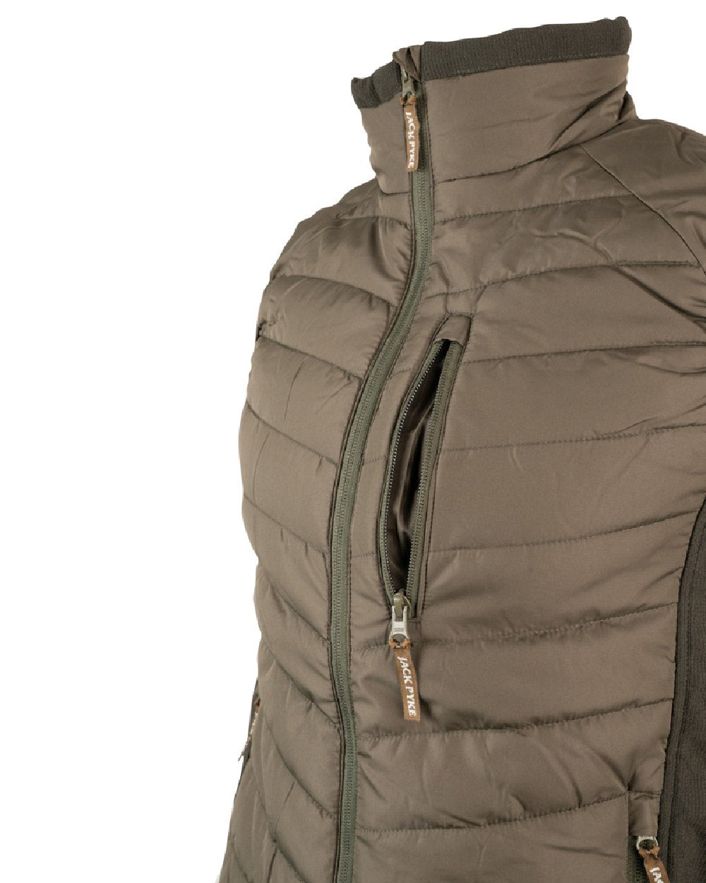 Green coloured Jack Pyke Hybrid Gilet on white background #colour_green