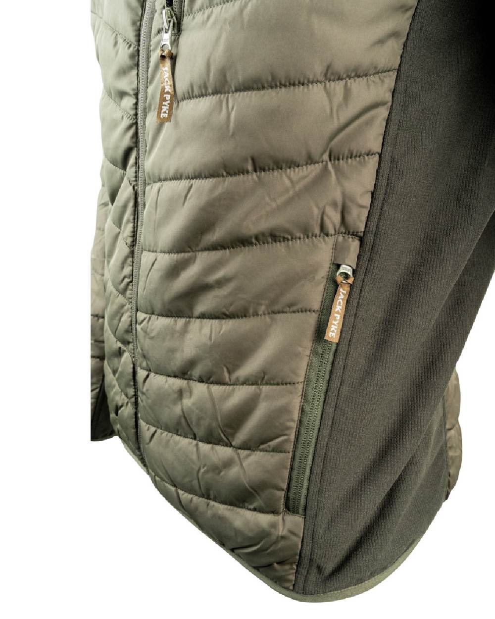 Green coloured Jack Pyke Hybrid Jacket on white background #colour_green