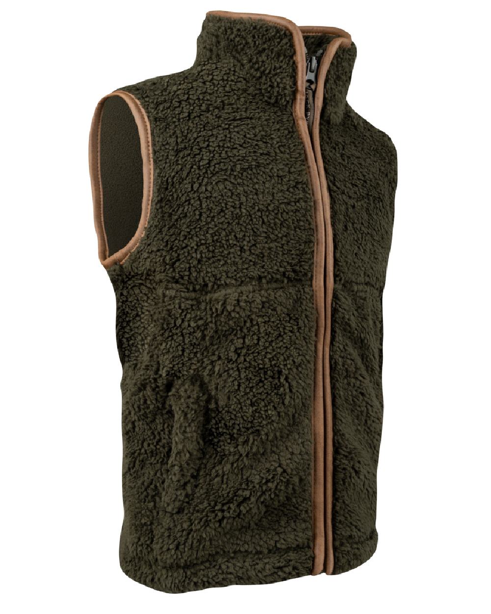 Dark Olive coloured Jack Pyke Junior Sherpa Fleece Gilet on white background #colour_dark-olive