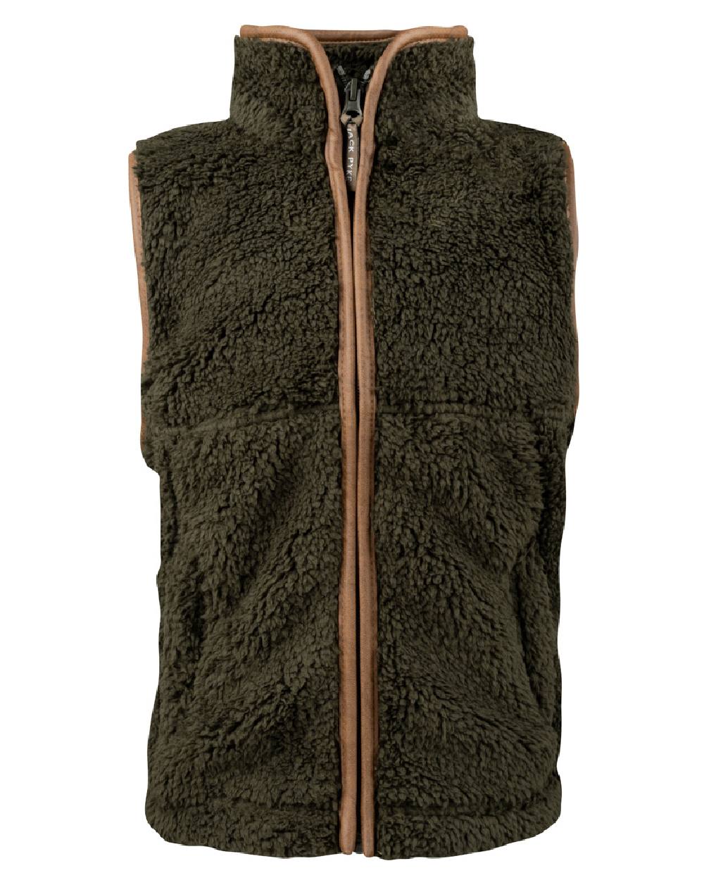 Dark Olive coloured Jack Pyke Junior Sherpa Fleece Gilet on white background #colour_dark-olive