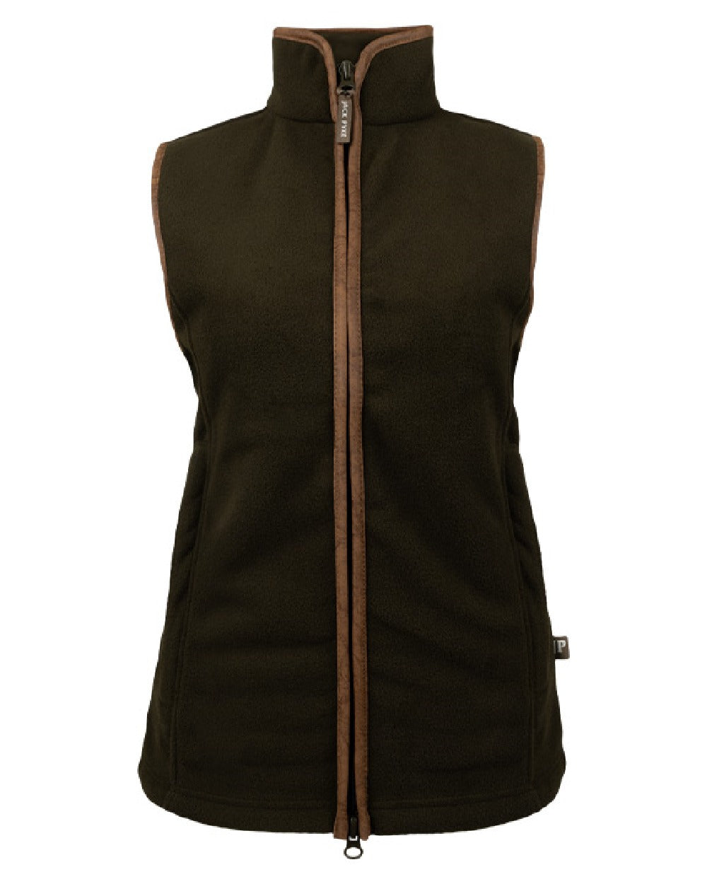 Dark Olive coloured Jack Pyke Ladies Countryman Fleece Gilet on white background #colour_dark-olive