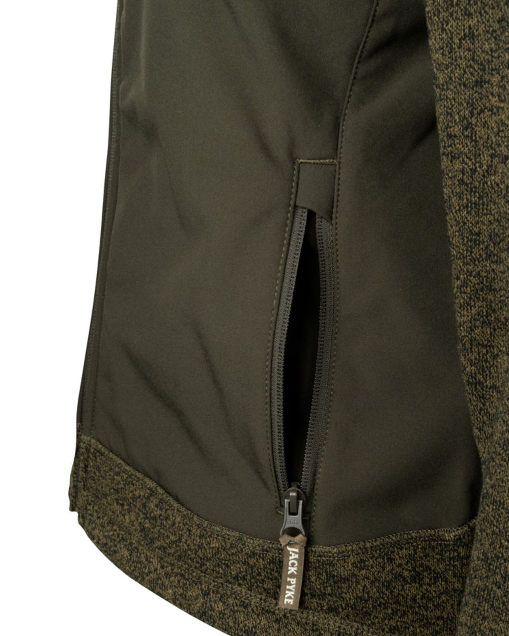 Green coloured Jack Pyke Ladies Hybrid Jacket on white background #colour_green