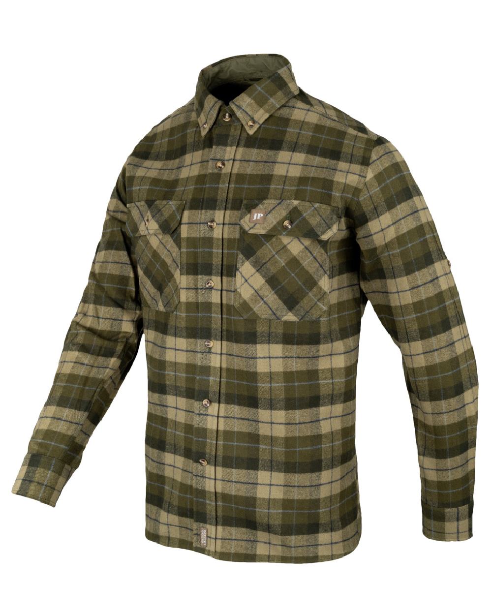 Green coloured Jack Pyke Mens Bleasdale Heavy Flannel Shirt on white background #colour_green