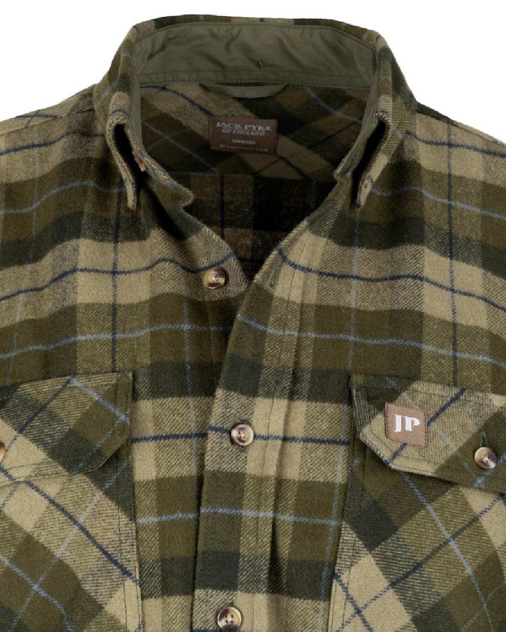 Green coloured Jack Pyke Mens Bleasdale Heavy Flannel Shirt on white background #colour_green