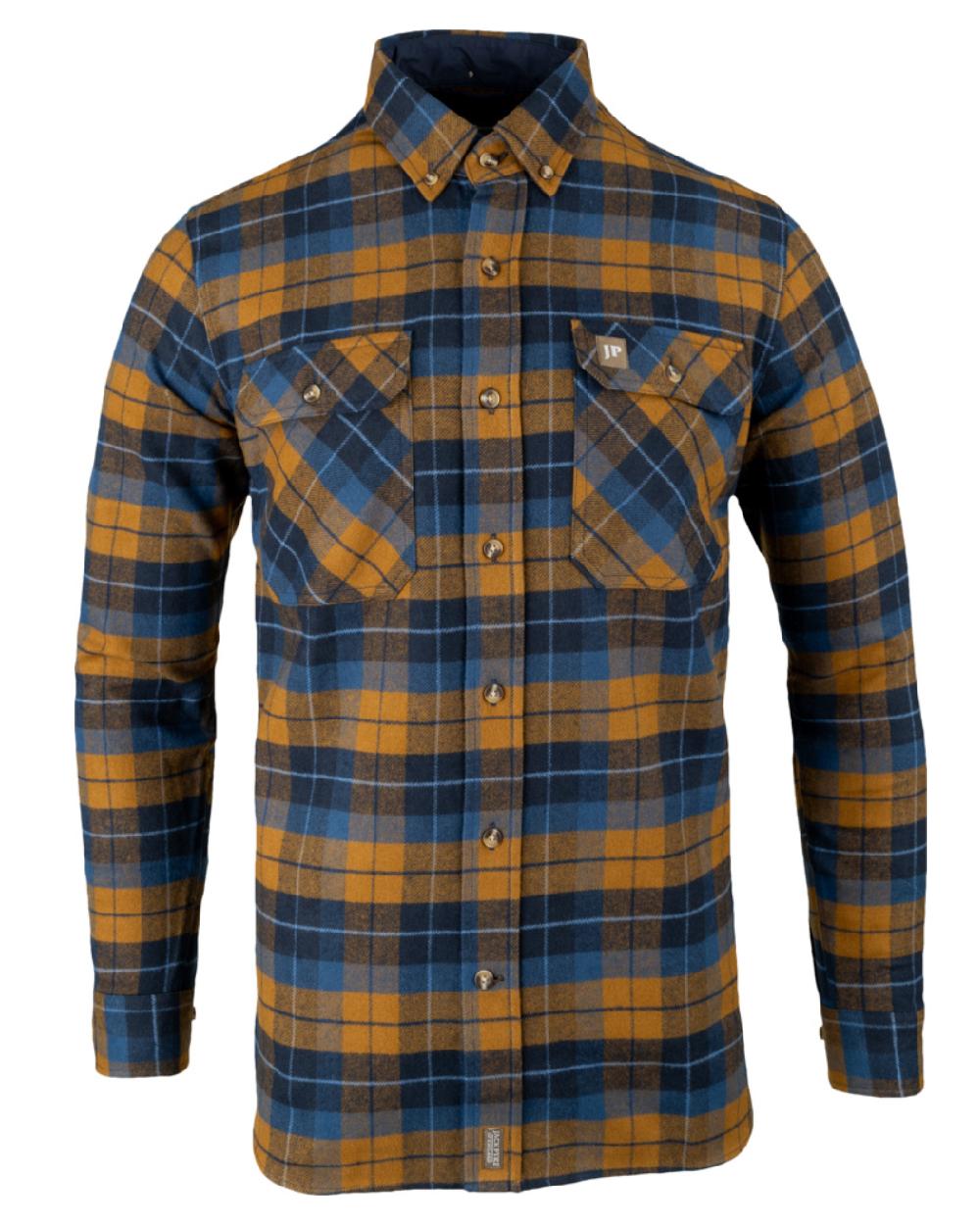 Navy Russet coloured Jack Pyke Mens Bleasdale Heavy Flannel Shirt on white background #colour_navy-russet
