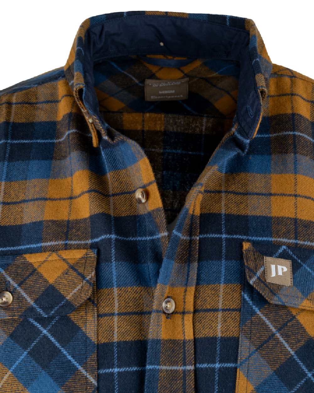 Navy Russet coloured Jack Pyke Mens Bleasdale Heavy Flannel Shirt on white background #colour_navy-russet
