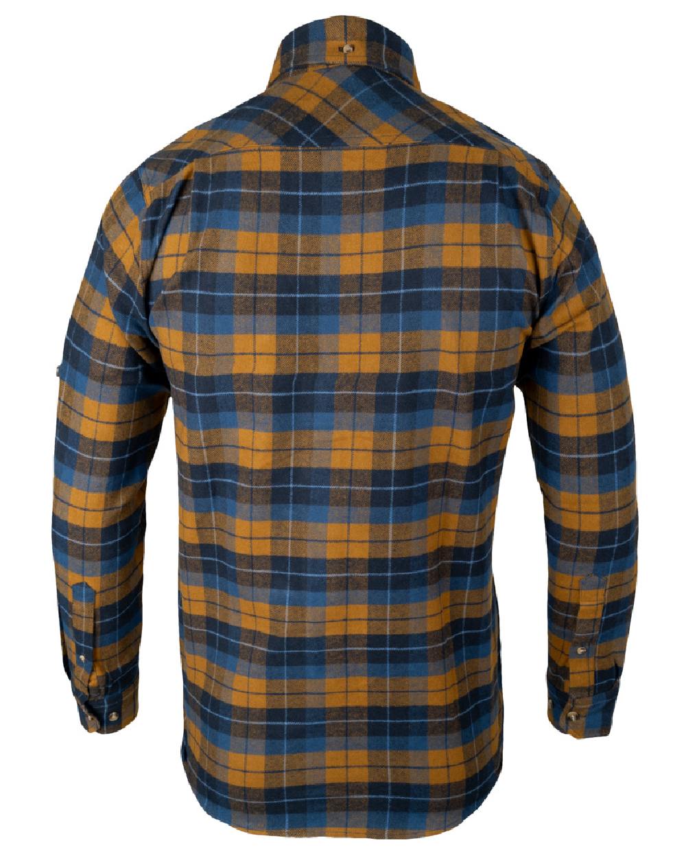 Navy Russet coloured Jack Pyke Mens Bleasdale Heavy Flannel Shirt on white background #colour_navy-russet