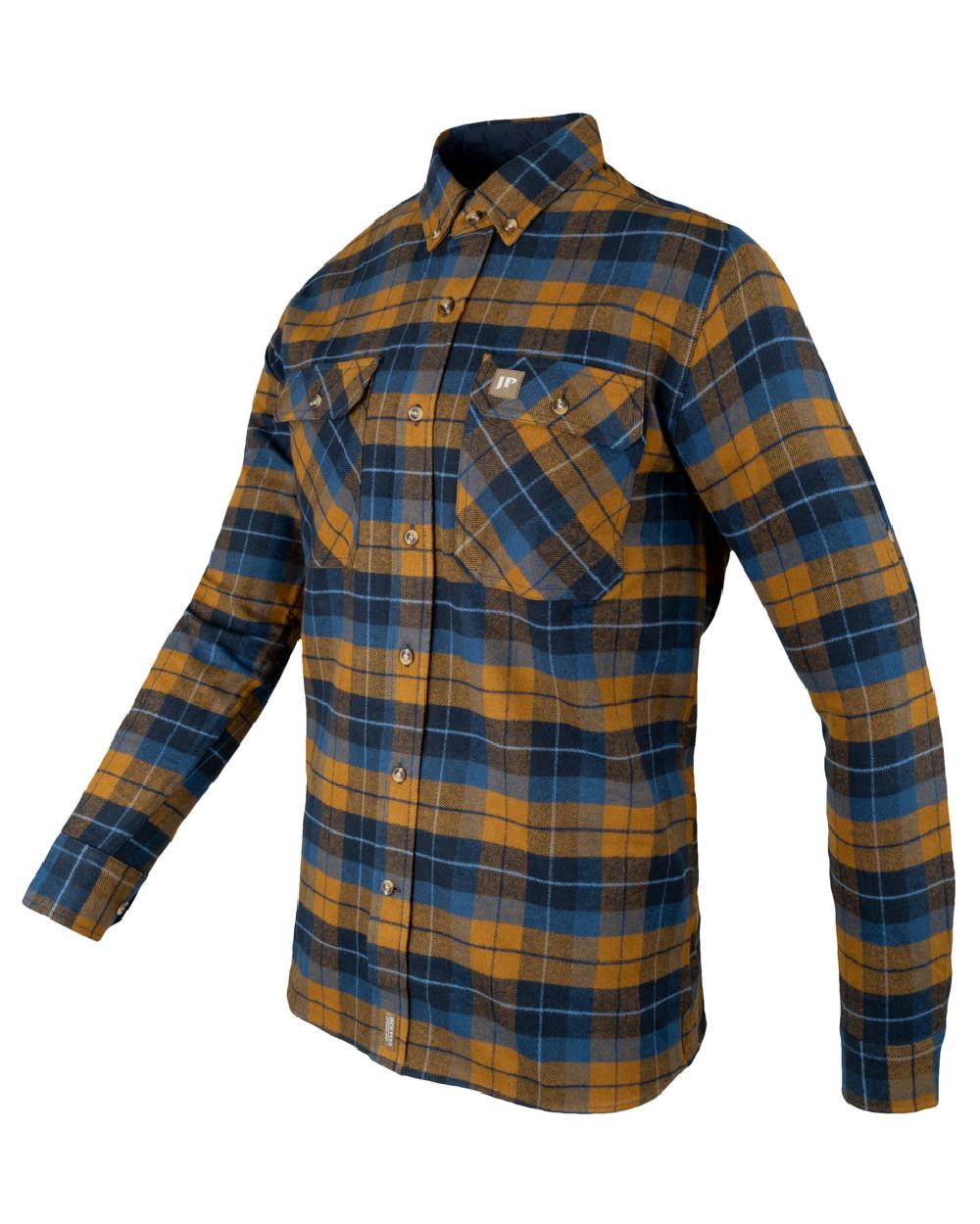 Navy Russet coloured Jack Pyke Mens Bleasdale Heavy Flannel Shirt on white background #colour_navy-russet