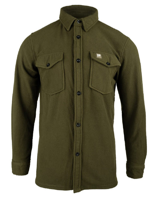 Dark Olive coloured Jack Pyke Polar Fleece Shirt on white background #colour_dark-olive