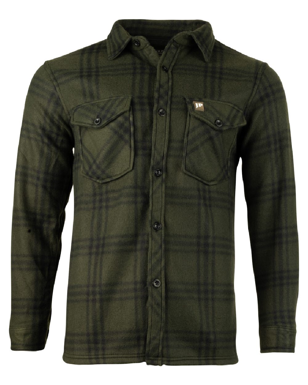 Green Check coloured Jack Pyke Polar Fleece Shirt on white background #colour_green-check