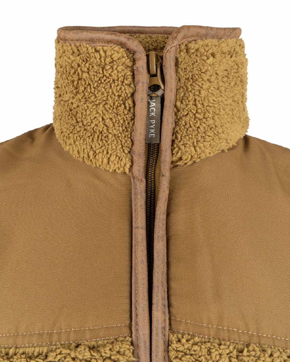 Camel coloured Jack Pyke Sherpa Fleece Gilet on white background #colour_camel