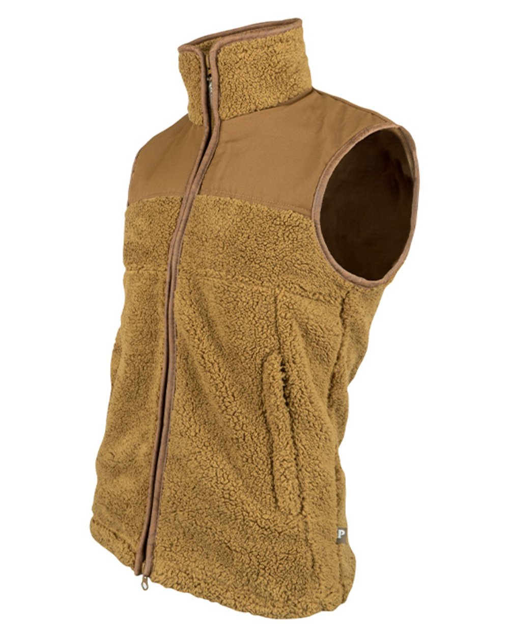 Camel coloured Jack Pyke Sherpa Fleece Gilet on white background #colour_camel