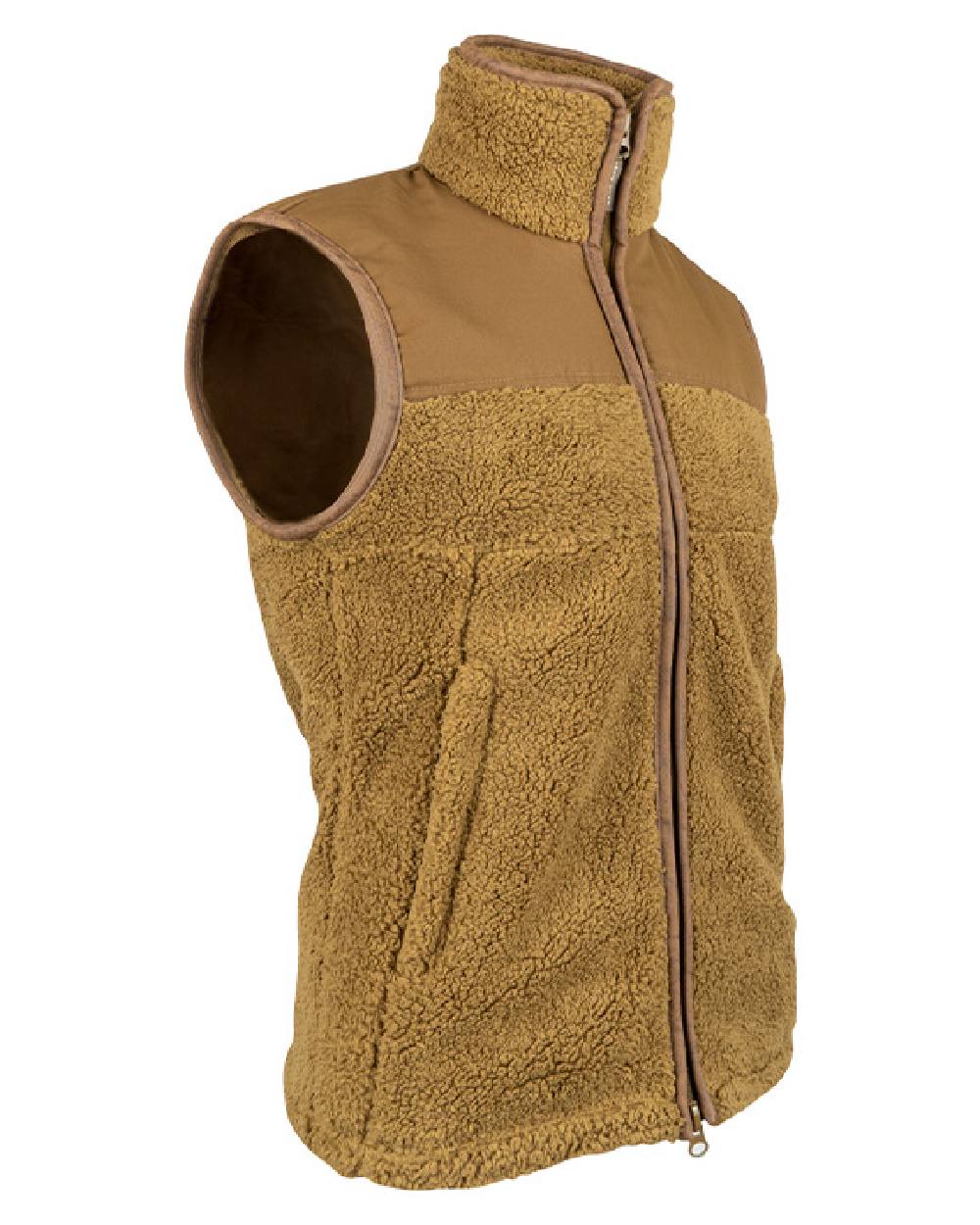 Camel coloured Jack Pyke Sherpa Fleece Gilet on white background #colour_camel