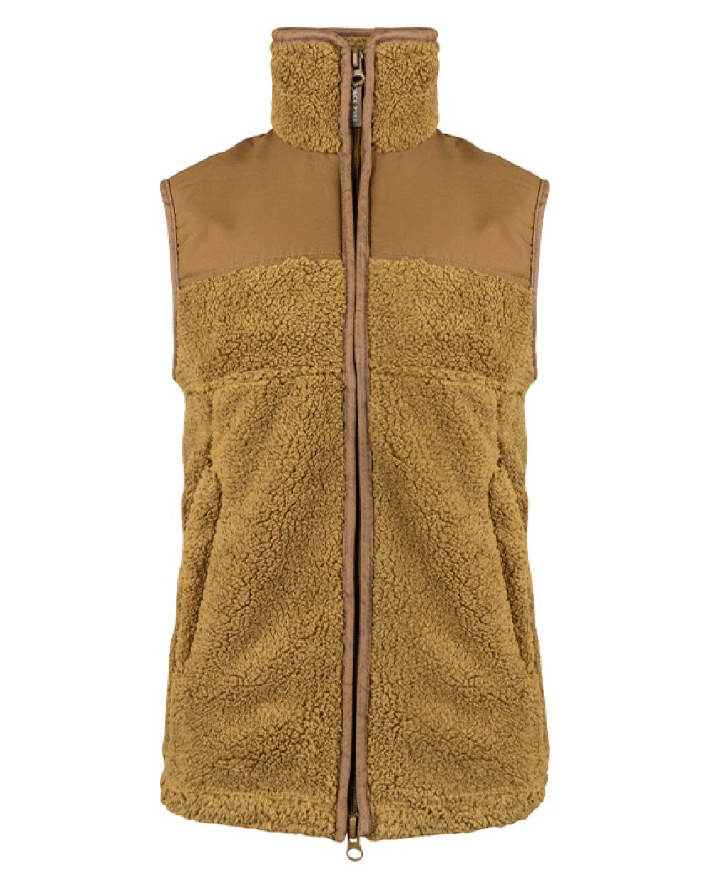Camel coloured Jack Pyke Sherpa Fleece Gilet on white background #colour_camel