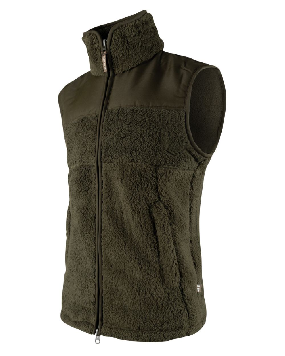 Dark Olive coloured Jack Pyke Sherpa Fleece Gilet on white background #colour_dark-olive