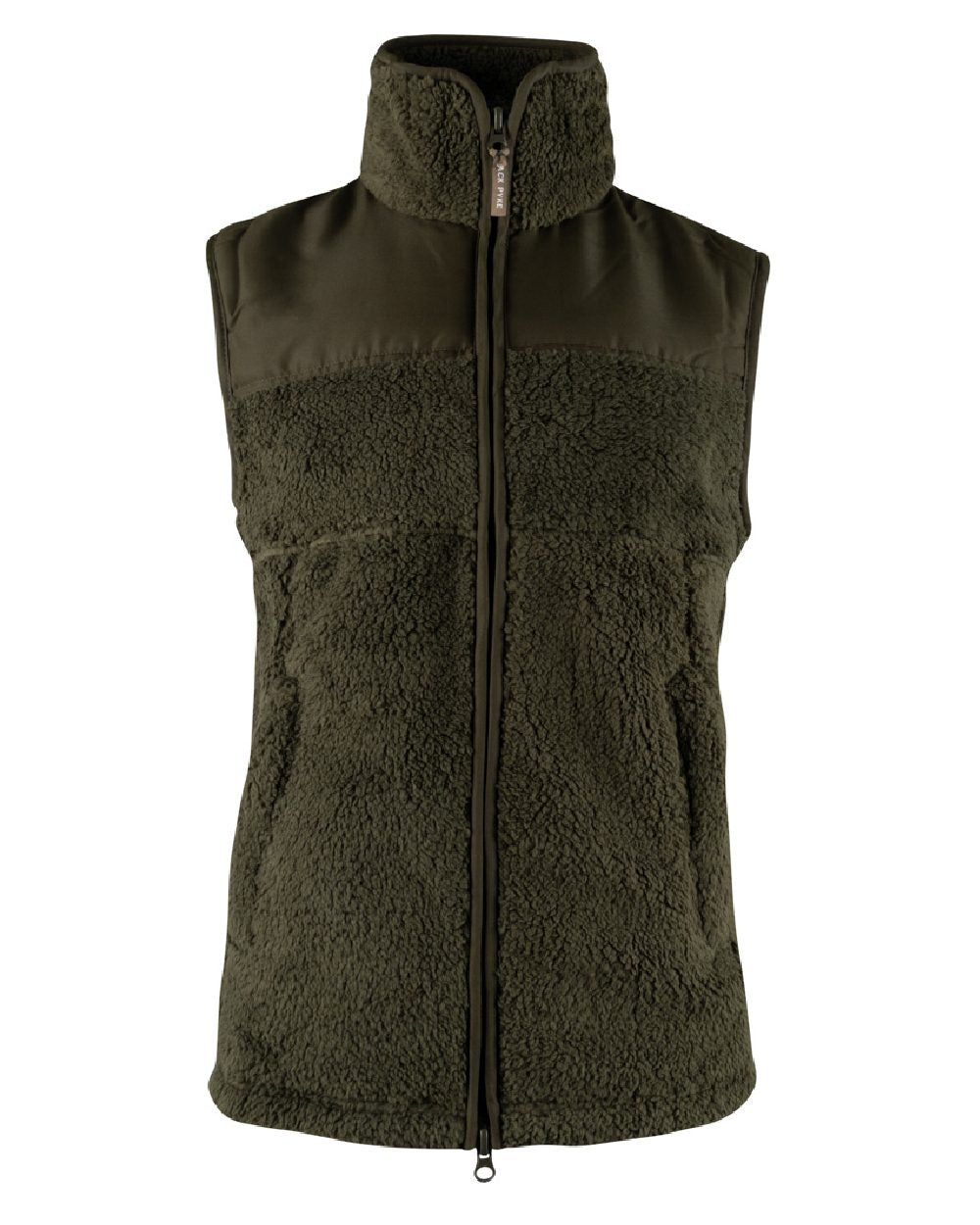Dark Olive coloured Jack Pyke Sherpa Fleece Gilet on white background #colour_dark-olive