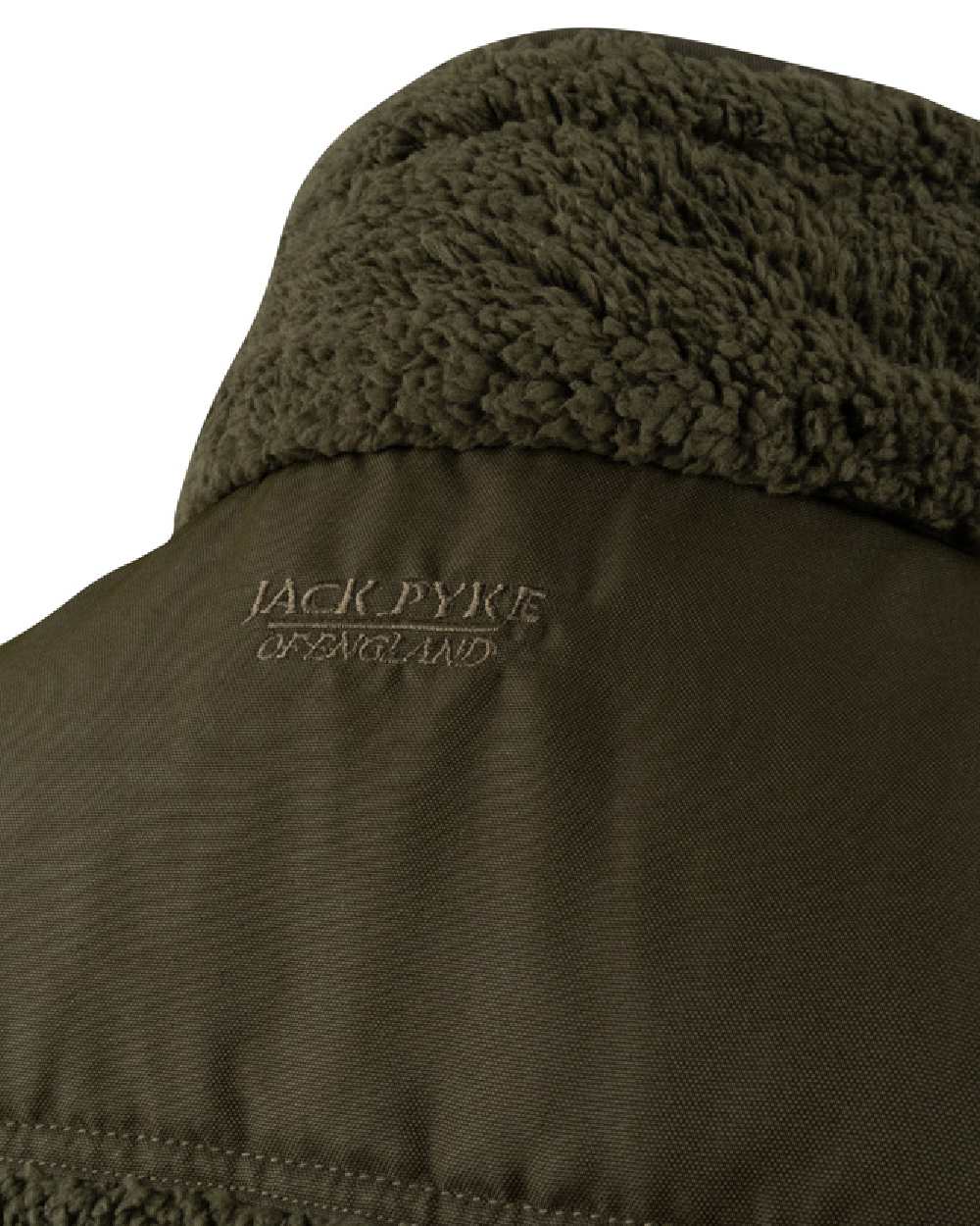 Dark Olive coloured Jack Pyke Sherpa Fleece Gilet on white background #colour_dark-olive