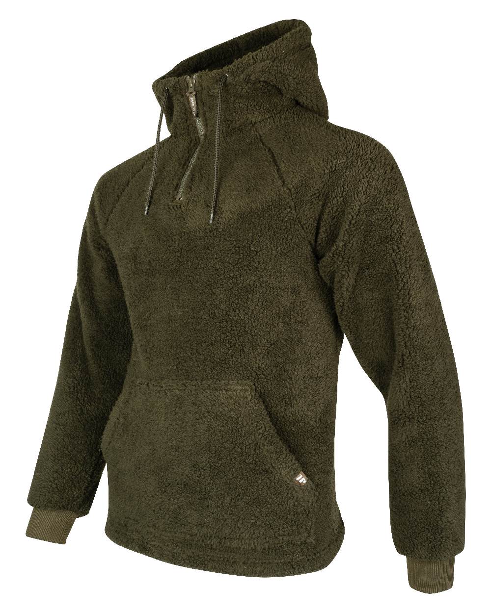 Dark Olive coloured Jack Pyke Sherpa Fleece Hoodie on white background #colour_dark-olive