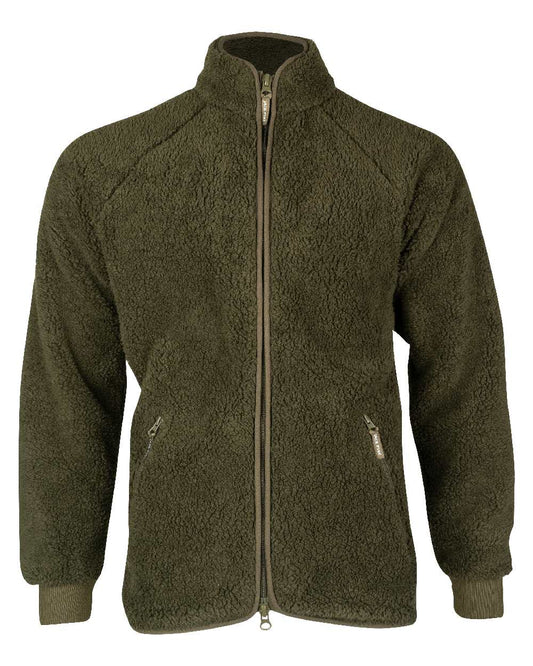 Dark Olive coloured Jack Pyke Sherpa Fleece Jacket on white background #colour_dark-olive