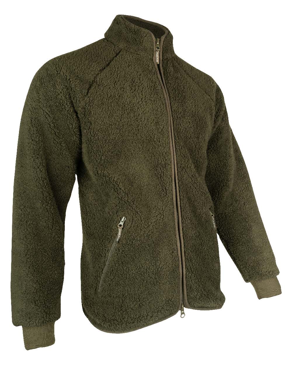 Dark Olive coloured Jack Pyke Sherpa Fleece Jacket on white background #colour_dark-olive