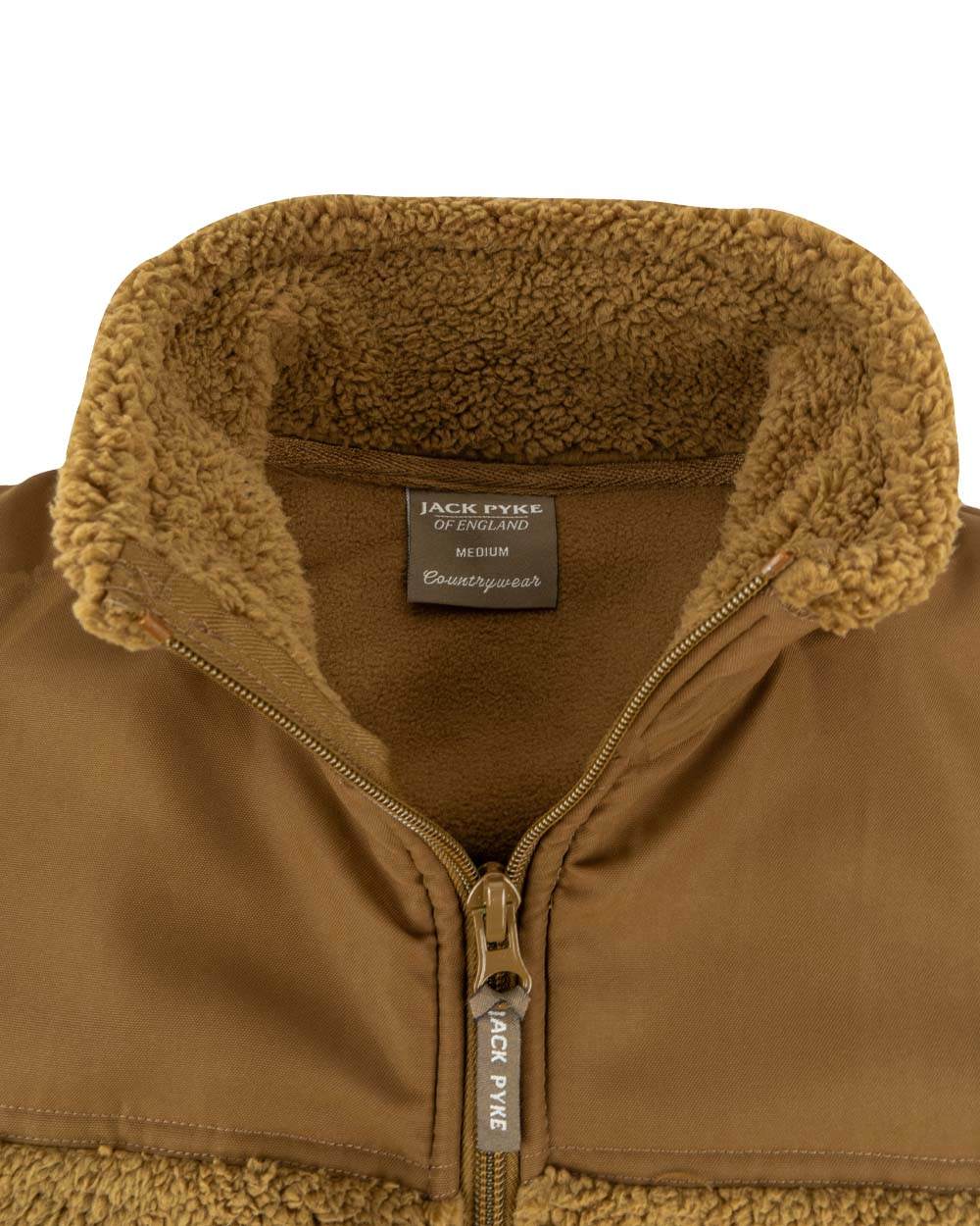 Camel coloured Jack Pyke Sherpa Fleece Jacket Gen 2 on white background #colour_camel