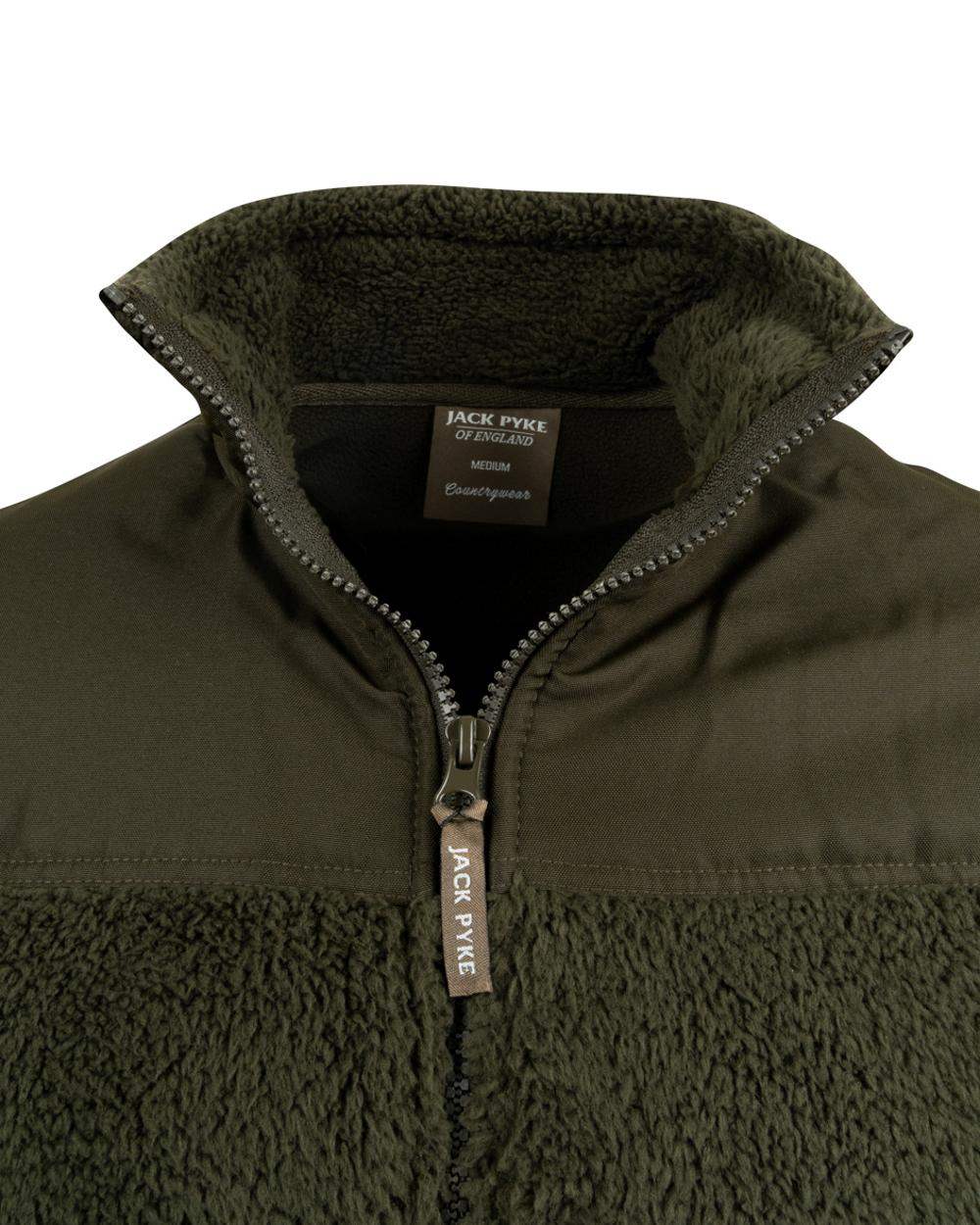 Dark Olive coloured Jack Pyke Sherpa Fleece Jacket Gen 2 on white background #colour_dark-olive