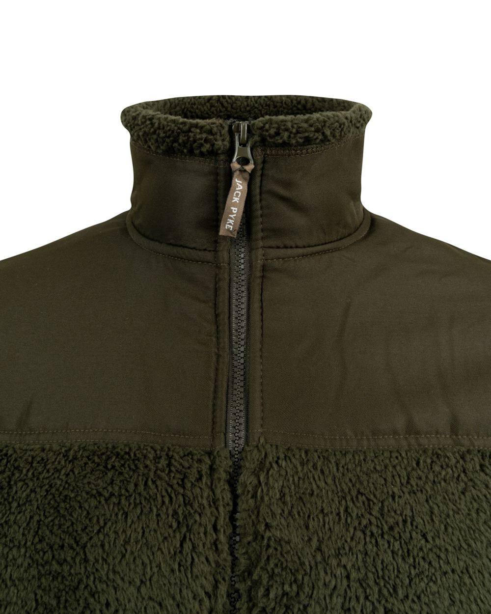 Dark Olive coloured Jack Pyke Sherpa Fleece Jacket Gen 2 on white background #colour_dark-olive