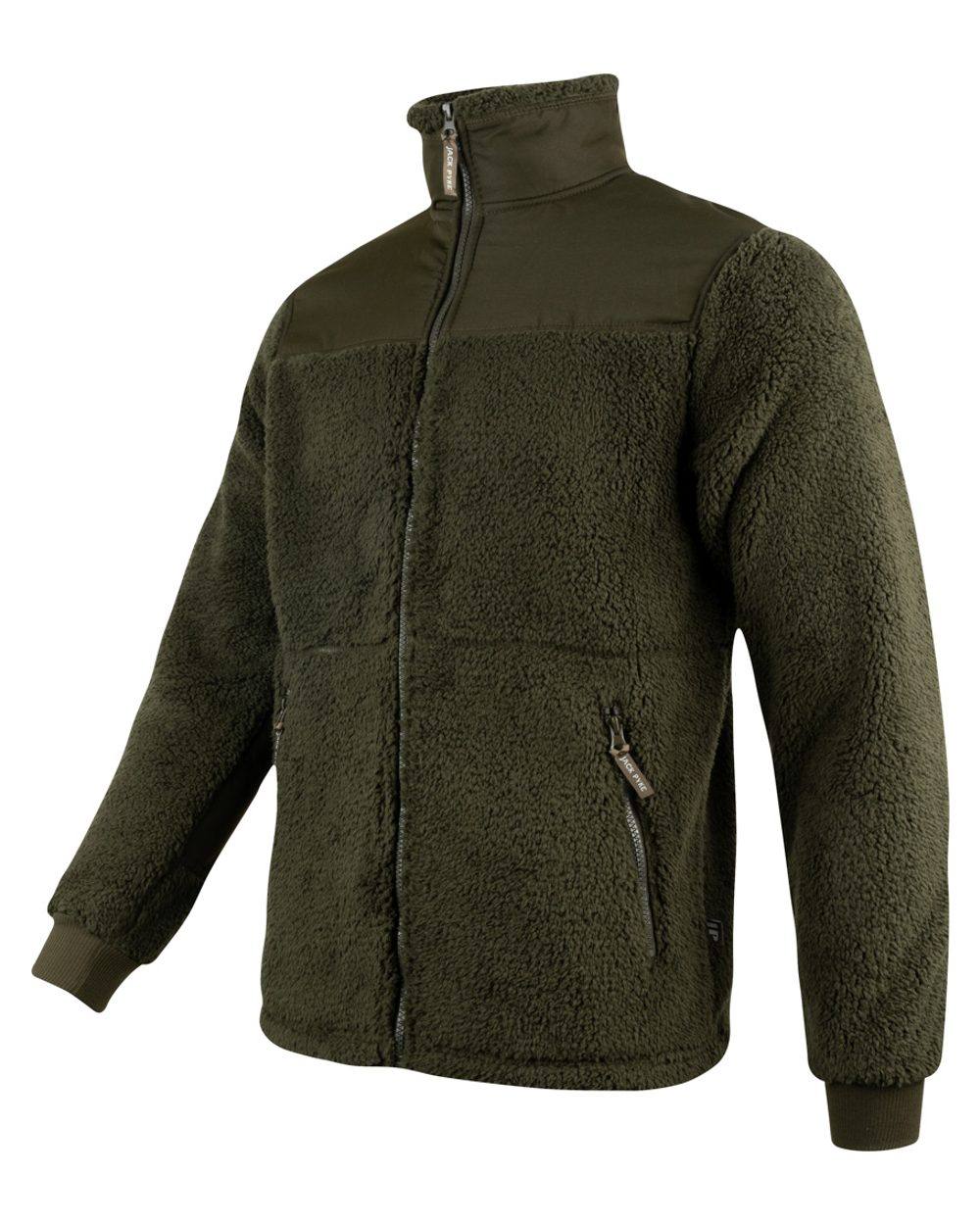 Dark Olive coloured Jack Pyke Sherpa Fleece Jacket Gen 2 on white background #colour_dark-olive
