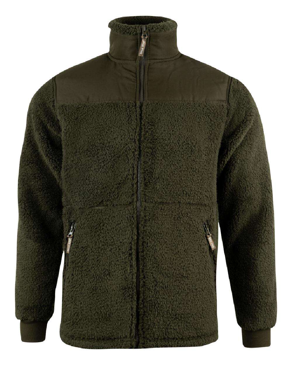 Dark Olive coloured Jack Pyke Sherpa Fleece Jacket Gen 2 on white background #colour_dark-olive