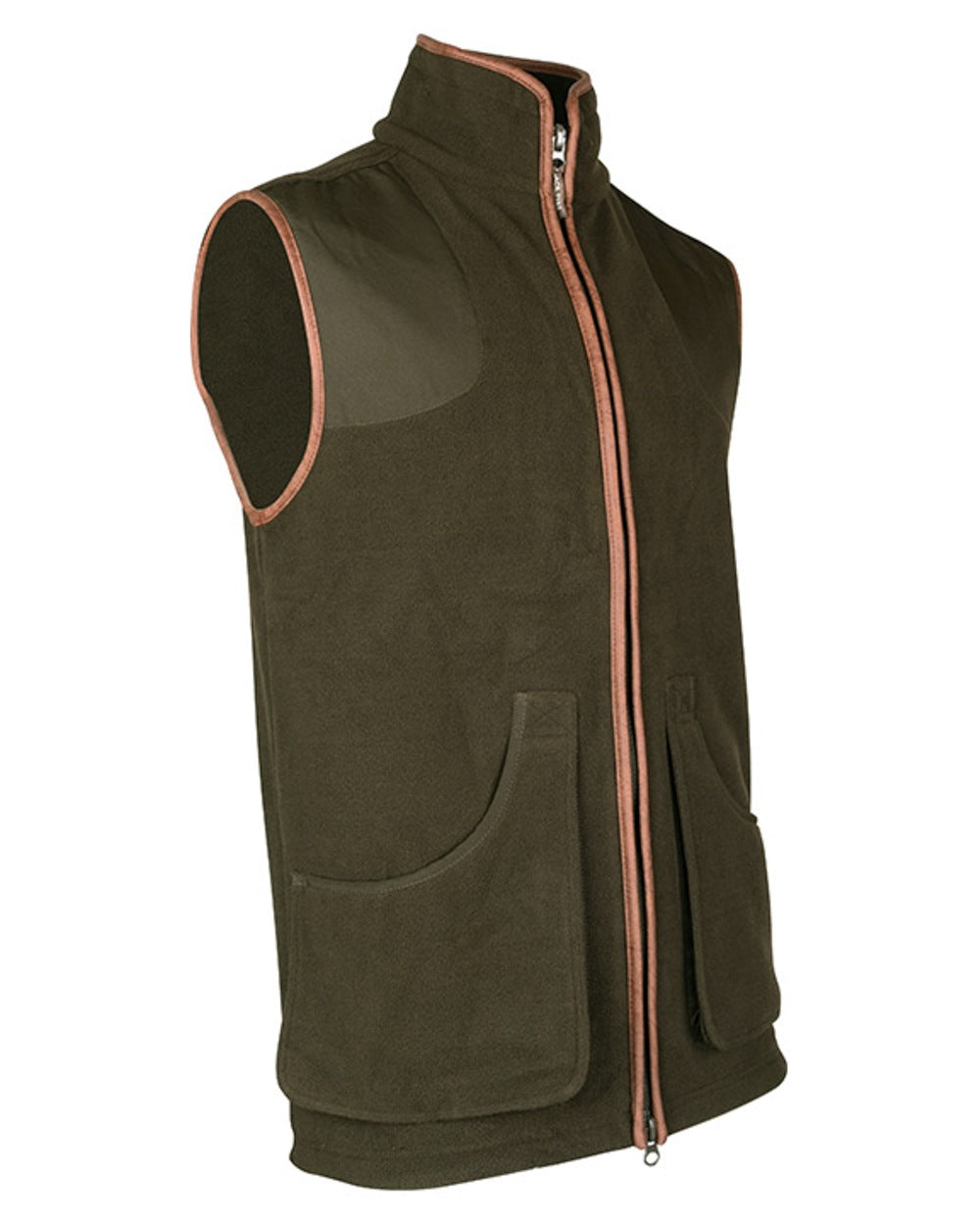 Dark Olive Jack Pyke Shooters Gilet on white background #colour_dark-olive