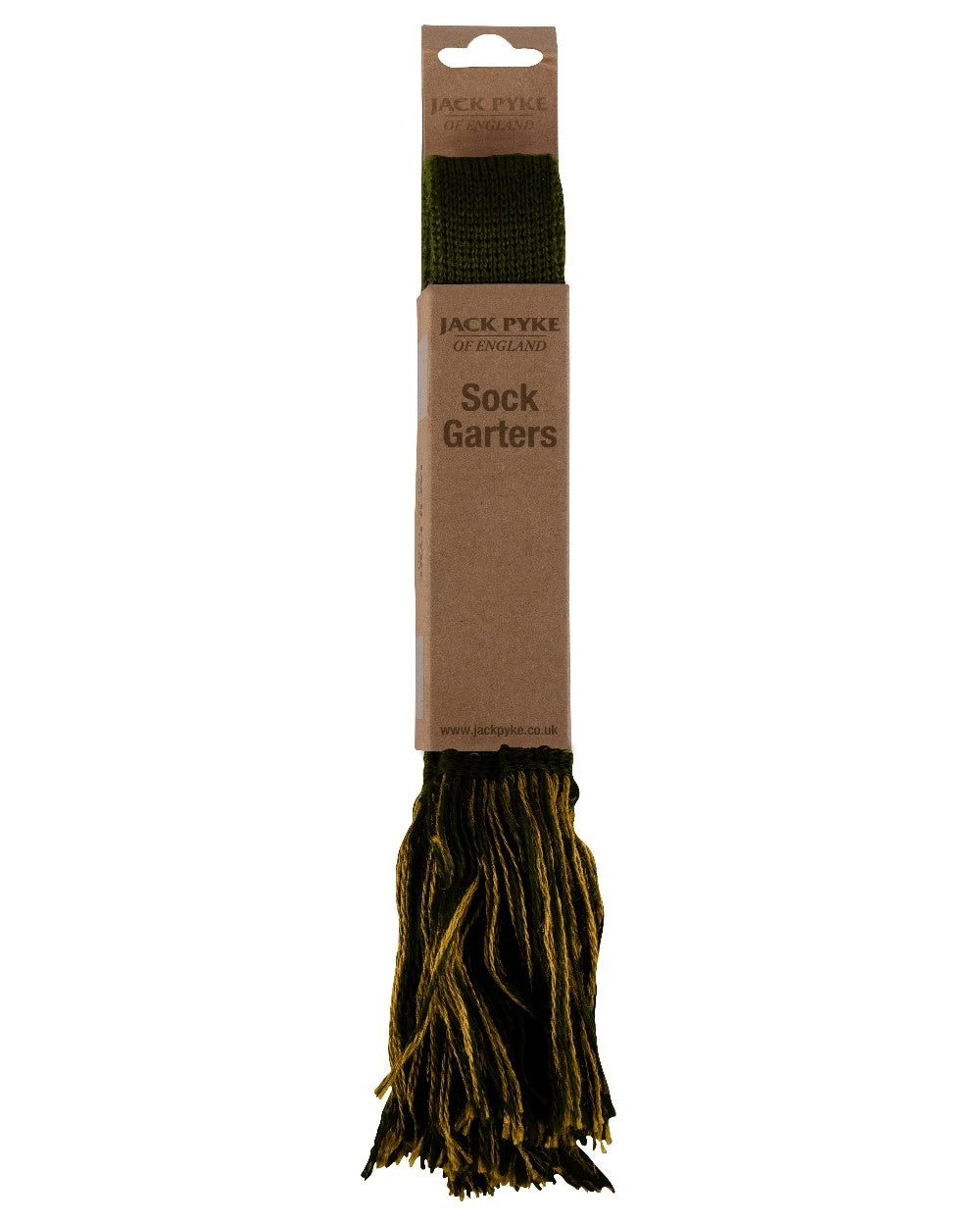Green coloured Jack Pyke Shooting Sock Garters on white background #colour_green