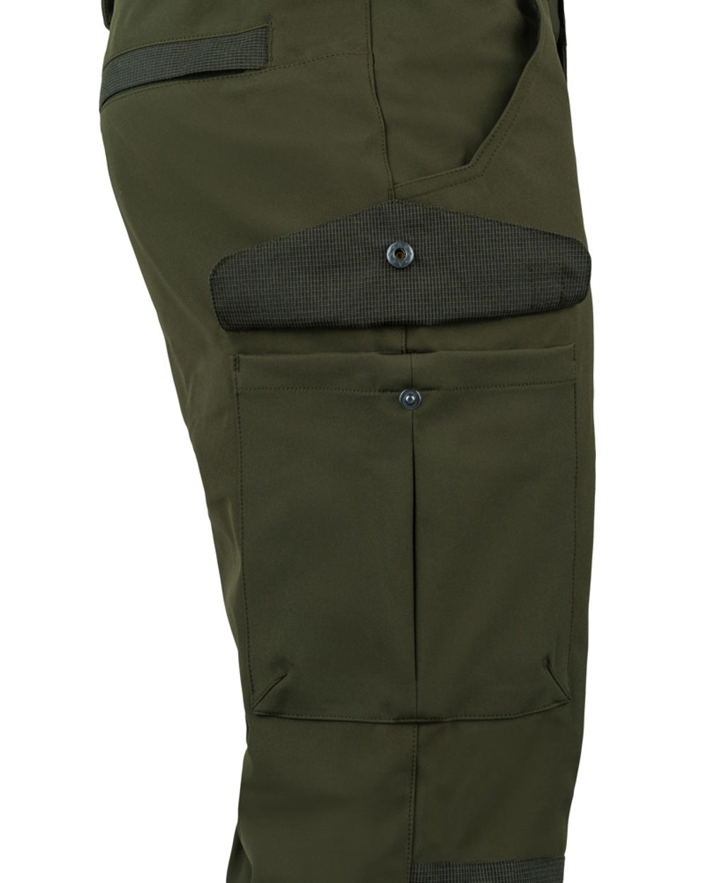 Green coloured Jack Pyke Softshell Trousers on white background #colour_green