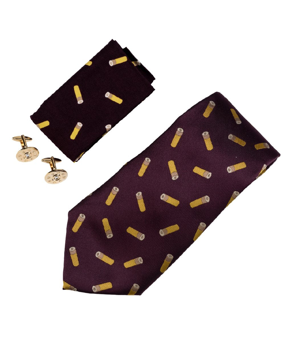 Wine coloured Jack Pyke Tie, Hanky and Cufflinks Gift Set Cartridge on white background #colour_wine