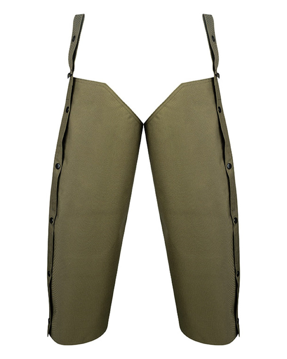 Dark Olive coloured Jack Pyke Waterproof Chaps on white background #colour_dark-olive
