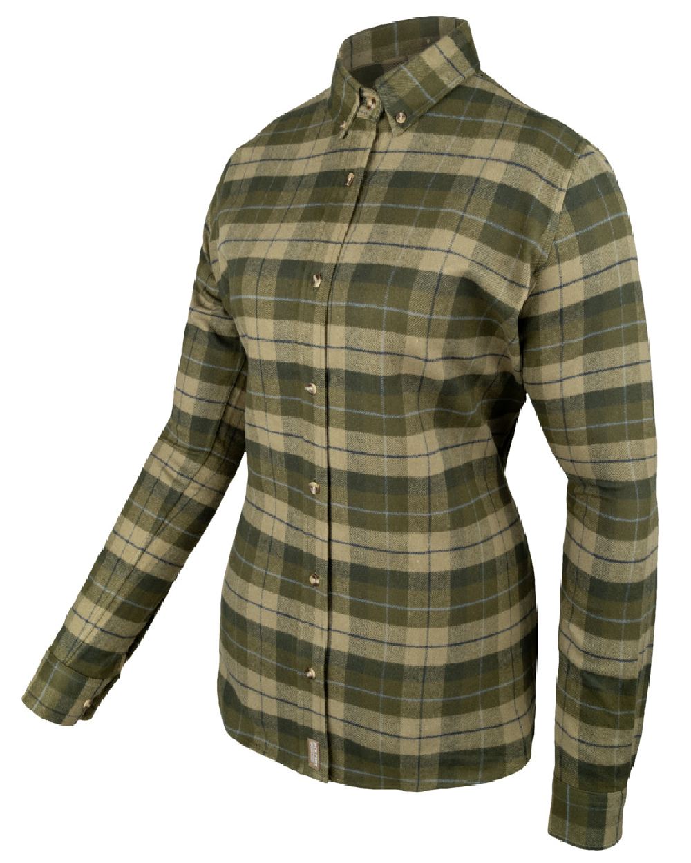 Green coloured Jack Pyke Womens Bleasdale Heavy Flannel Shirt on white background #colour_green