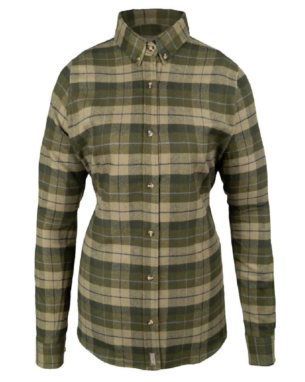 Green coloured Jack Pyke Womens Bleasdale Heavy Flannel Shirt on white background #colour_green